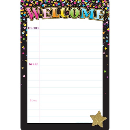 Ashley Productions Smart Poly Chart Black Confetti Welcome, 13in x 19in 91089